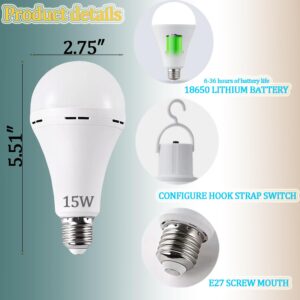 Lingwarm 4Pack White Rechargeable Emergency 15W LED Light Bulb,Energy Saving,Eye Protection,100W Equivalent,1500lm,White Light 6000K,E26/27 Base,2200mAh Lithium Battery