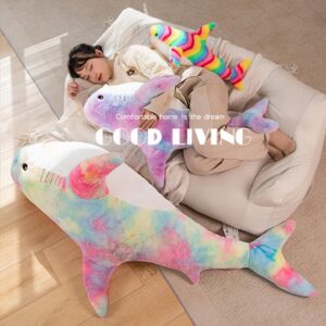 OUKEYI 30 Inch Giant Shark Stuffed Animal Pillow, Soft Shark Toys Big Shark Plush Pillows for Kids,Comfortable Sleeping Pillow Back Cushion Doll Gift for Kids (Dazzling Colors)