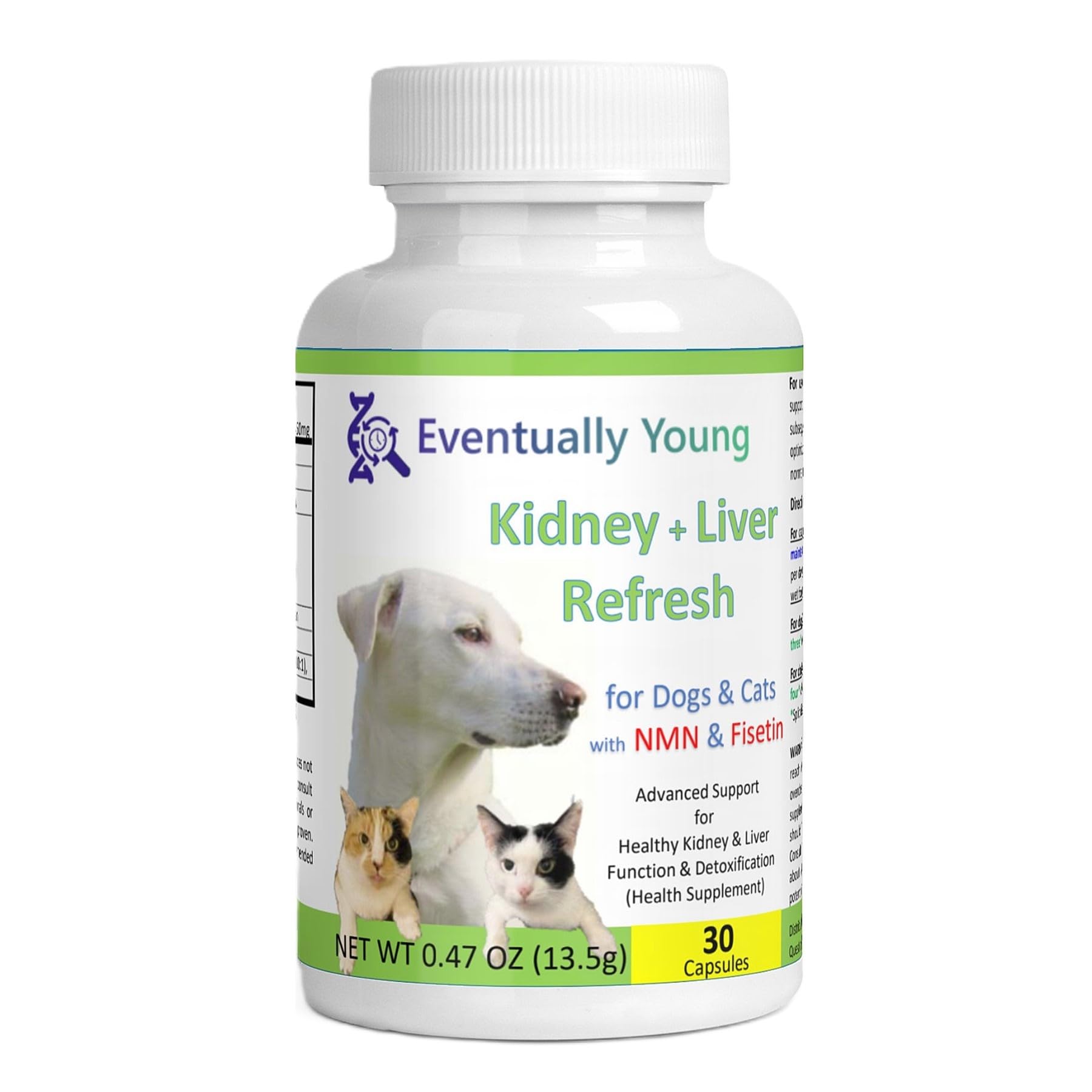 Eventually Young 12-in-1 Kidney Support for Dog & Cat with NMN & Fisetin - Super Phosphate Binder Kidney and Liver Supplement for Feline, Canine Healthy Aging & Longevity (30 Capsules)