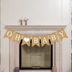 Prestrung Oh Baby Burlap Banner Sign - Baby Shower Decorations - Neutral Gender Reveal Party Decor for Girl Boy