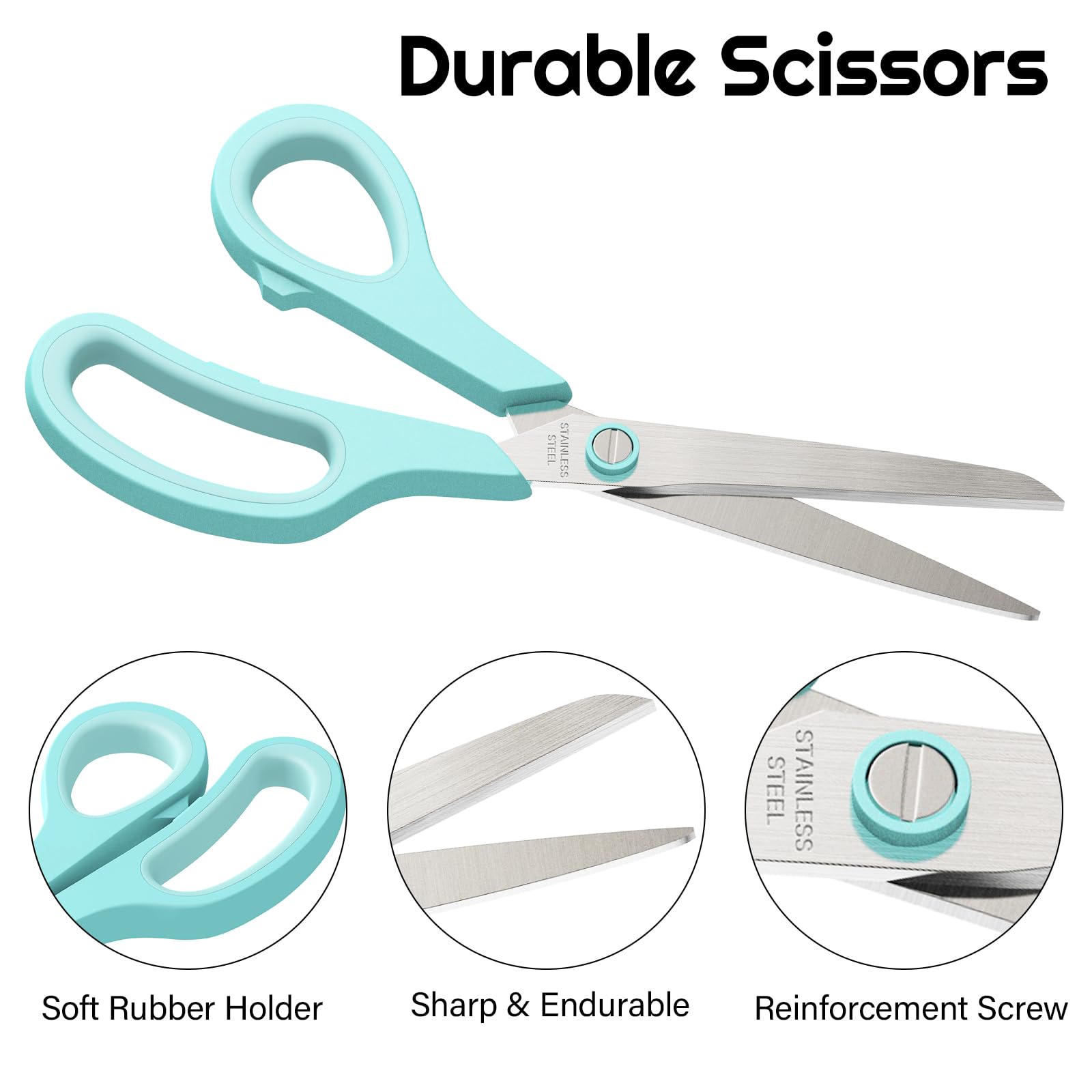 Scissors 6-Pack, 8'' Multipurpose Scissor with Ultra Sharp Blades, Easy Grip Handles, Stainless Steel Scissor for Office Supplies Craft Home, High/Middle School Student Teacher Scissors Bulk (6 pack)