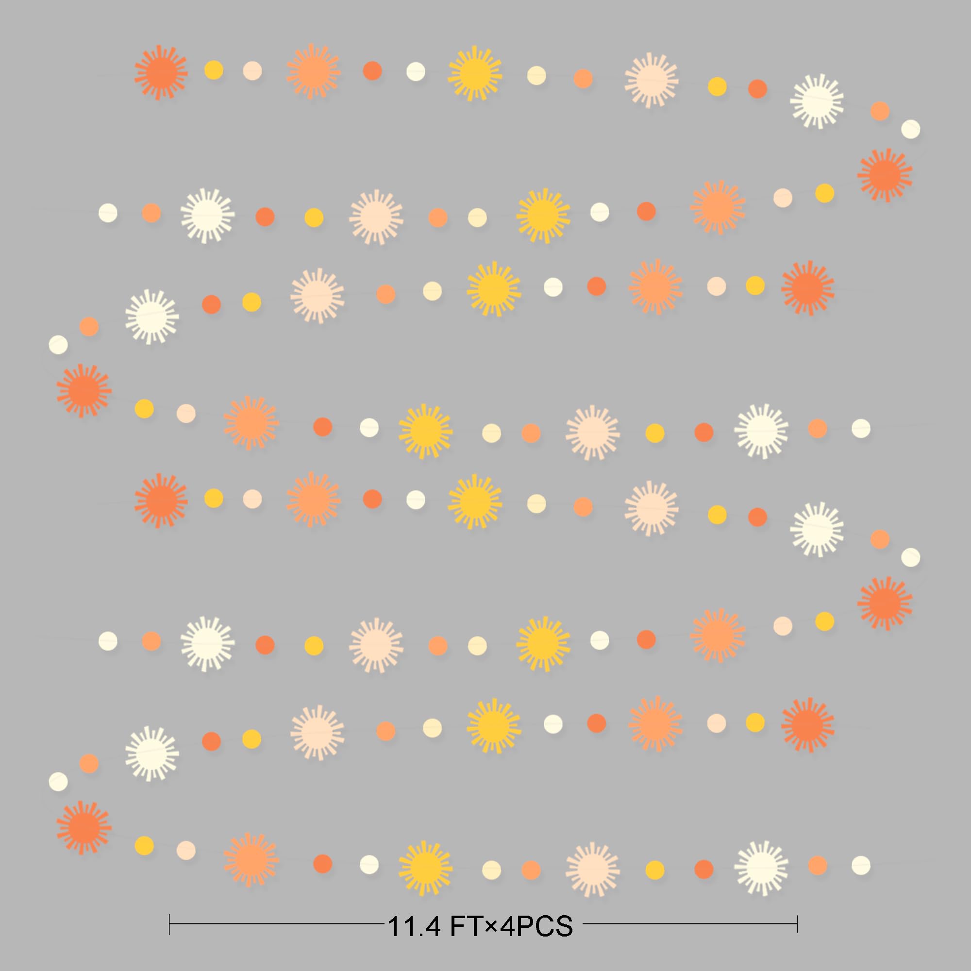 Sun Party Decorations Boho Sun Polka Dot Garland Streamer Ombre Orange White Retro Muted Sun Banner for First Trip Around the Sun Hippie Boho Summer Birthday Baby Shower Wedding Bridal Shower Supplies