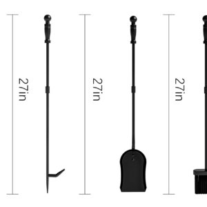 Fire Beauty Fireplace Tools, 5 Pieces Fireside Accessories Fire Kit Set, Stand Woodstove Tools Holder Wrought Iron Handle Indoor Fireset Stand (32 Inches)