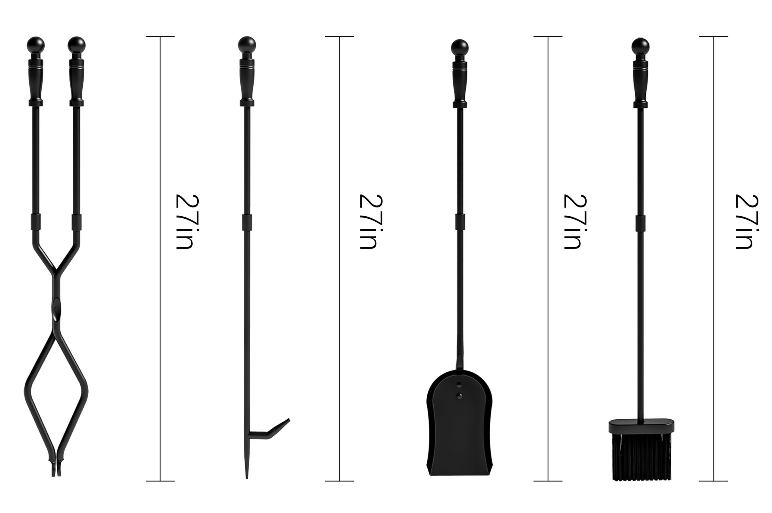 Fire Beauty Fireplace Tools, 5 Pieces Fireside Accessories Fire Kit Set, Stand Woodstove Tools Holder Wrought Iron Handle Indoor Fireset Stand (32 Inches)