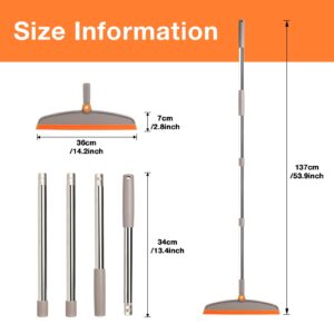 XXFLOWER Silicone Air Broom,Multifunction Magic Broom with Long Handle，Adjustable Rubber Squeeze Broom Sweeping Water,Pet Hair Remover for Carpet,Kitchen,Concrete Floor,Bathroom Tile(Grey Orange)