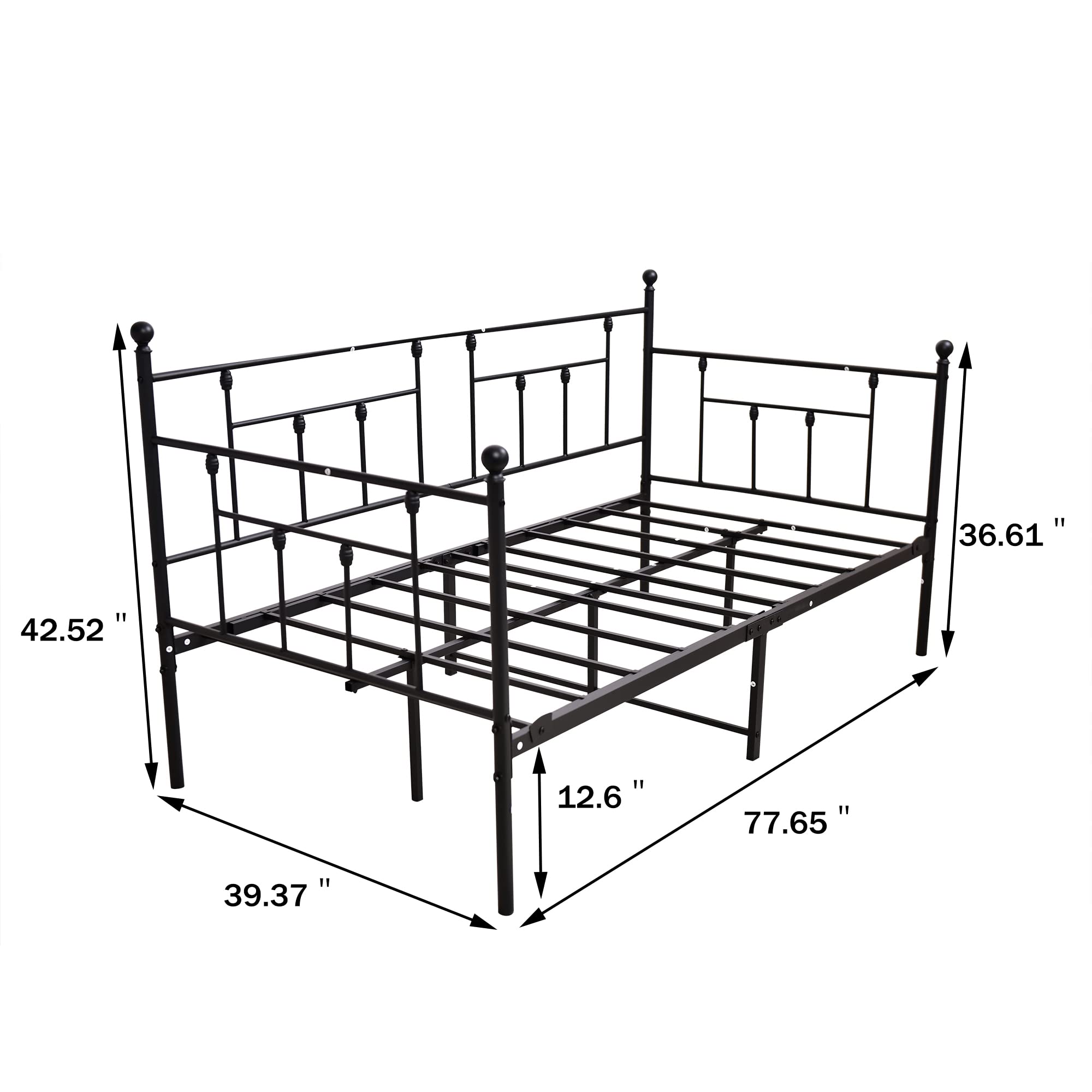 HAHRIR Metal Daybed Frame Set Premium Steel Slat Support Daybed，Multifunctional Mattress Foundation/Twin Day Bed Sofa(Black)