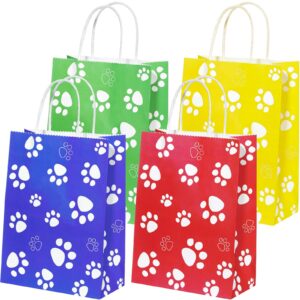 capoda 24 pcs dog print bags with handle paw 8.7 x 6.3 x 3.2 inch paper gift bags red green yellow blue cat paw candy bags puppy dog shopping bags bulk for dog cat birthday pet party favor supplies