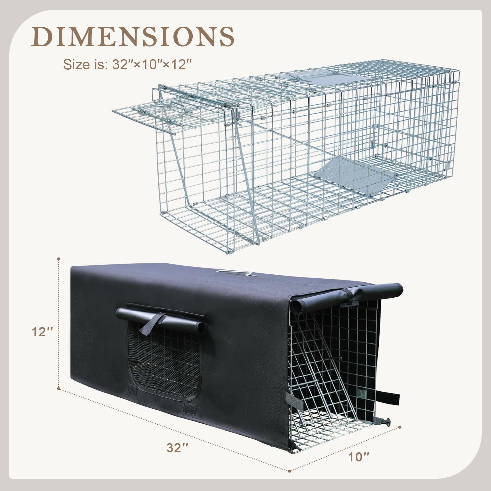 Anmials Trap Cage with Cover, Trap Cages Cover with Mesh Window for 1-2 Door Humane Animal Trap Cage 32 x 10 x 12inch