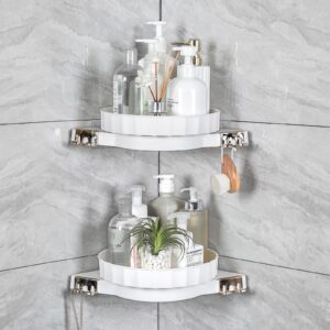 sumye 2 pack corner shower caddy 360° rotating bathroom organizer and storage shelves，no drilling lazy susan turntable organizerfor for bathroom, vanity，dorm and kitchen white