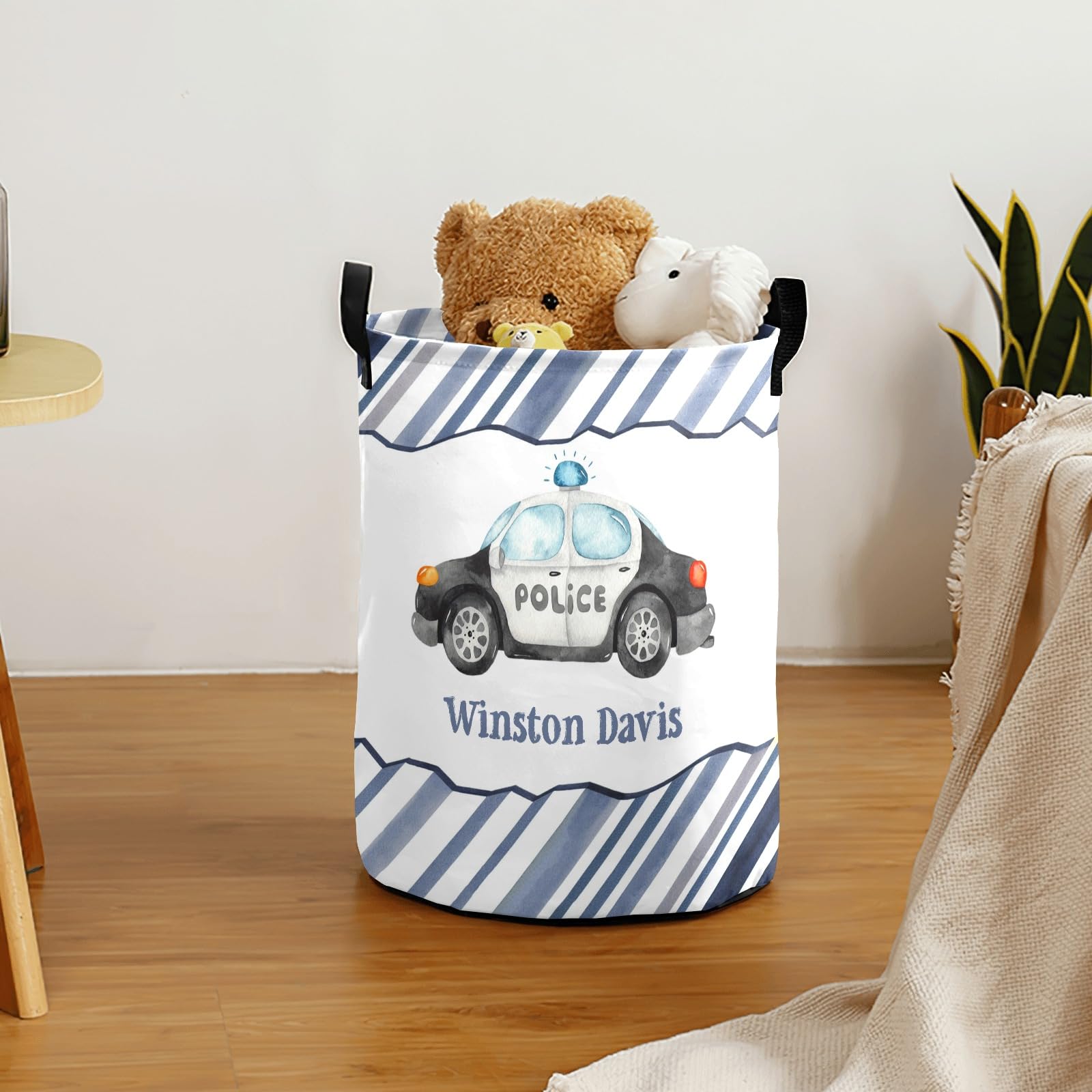 Personalized Laundry Baskets Bin, Cute Little Police Car Laundry Hamper with Handles,Waterproof Clothes Hamper, Laundry Bin, Clothes Toys Storage Basket for Bedroom, Bathroom, College Dorm 50L