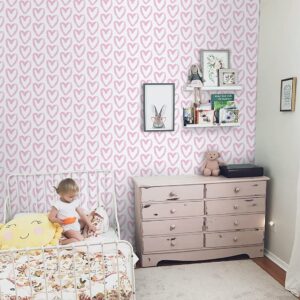 Timeet Pink Wallpaper Peel and Stick Wallpaper Modern Heart Wallpaper Contact Paper 17.7"x78.7" Self Adhesive Removable Wallpaper for Bedroom Kids Room Wall Decor