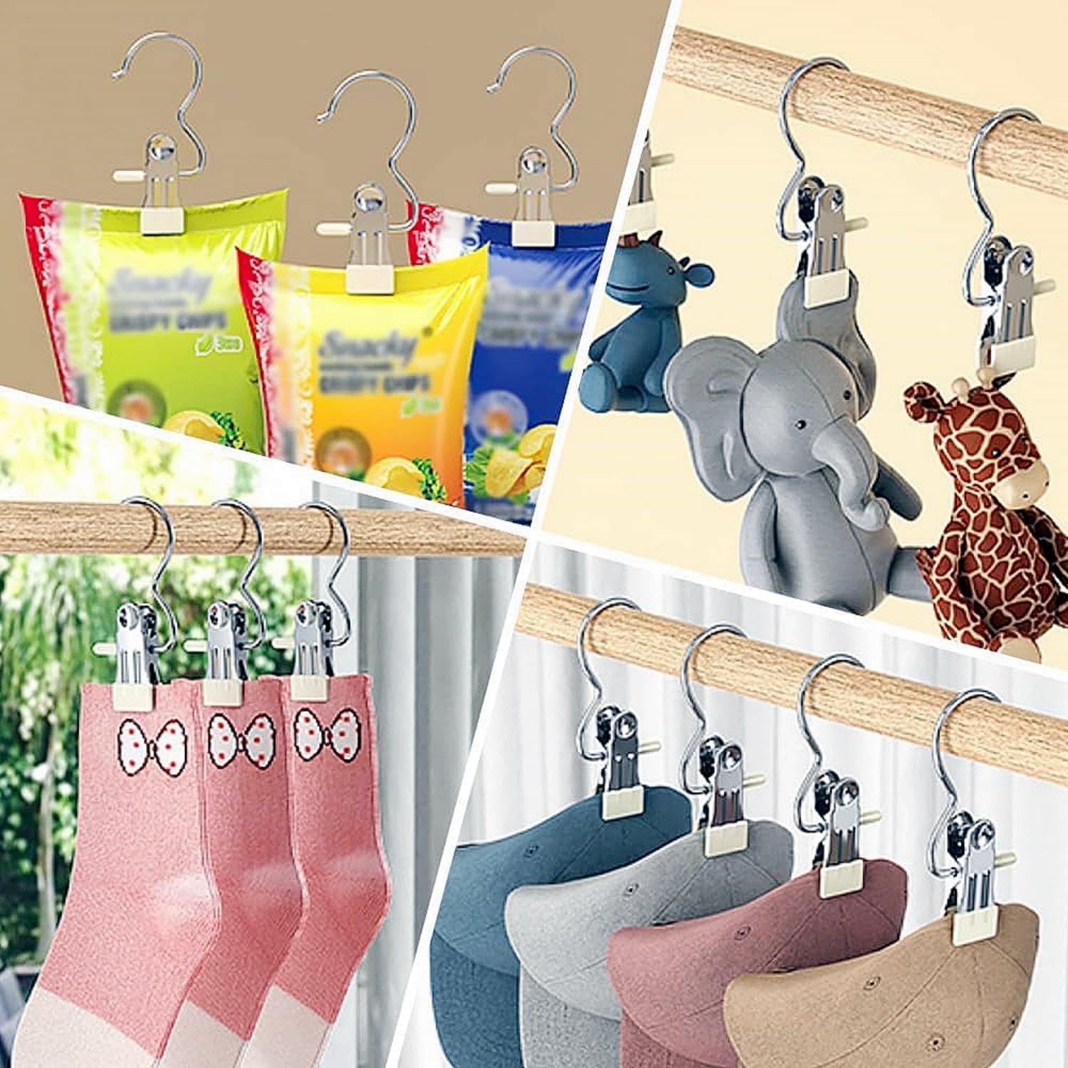 2024 New Space-Saving Clothespin Hat Pants Storage Hanging Travel Hook, 360° Swivel Stainless Steel Hangers with Clips, Laundry Hooks Hanging Clips Clothes Pins Socks Towel Clips (A-Black 30PCS)