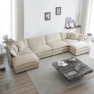 calabash comfort u shaped couch with reversible chaise, modular large u-shape sectional sofa, double extra ottomans, chenille soft sofa