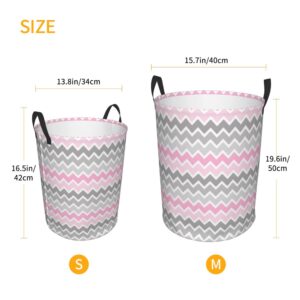 Large Laundry Hamper Bag, Collapsible Laundry Basket Pink Grey Gray Ombre Chevron Dirty Clothes Storage Washing Bin for Bathroom, Dorm Essentials