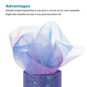 MECCANIXITY 6 Inch Rainbow Glitter Tulle Ribbon Rolls Net Fabric 10 Yards for Skirt Sewing Christmas Wedding Gift, Blue/Purple/White