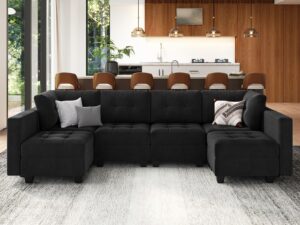 belffin modular sectional u-shaped sofa couch, oversized sectional sleeper sofa with chaise and ottoman, modular sofa set with stoarge seat, black