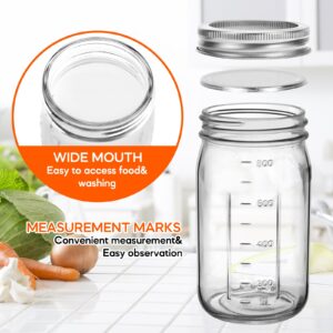 TOEKSIX Wide Mouth Mason Jars 32 oz/Quart with Airtight Lids and Bands 12 Pack, Clear Glass Jars for Canning, Preserving, Jam, Wedding Favors, Sauces, Meal Prep, Pickling, DIY Projects