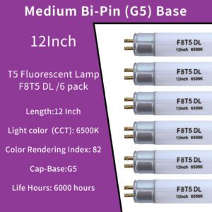 Accway (6 Pack) F8T5/DL 6500K 12’’ Linear Fluorescent Light Bulb, 8W Day Light T5 Tube, F8T5/D Bright White Lamp G5 Base Replacement for Under Cabinet Light, RV, Closet