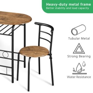 Yaheetech 3-Piece Dining Table Set, Breakfast Bistro Table Set for 2, Small Kitchen and Table Chairs Set of 2 with Metal Frame and Storage Rack for Small Space/Apartment/Dorm Room, Brown