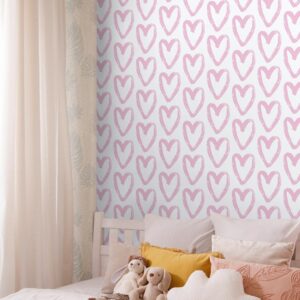 Timeet Pink Wallpaper Peel and Stick Wallpaper Modern Heart Wallpaper Contact Paper 17.7"x78.7" Self Adhesive Removable Wallpaper for Bedroom Kids Room Wall Decor