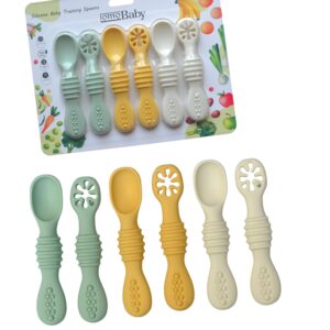 omoBaby 6 Pack Baby Led Weaning Silicone Spoons (Yellow)