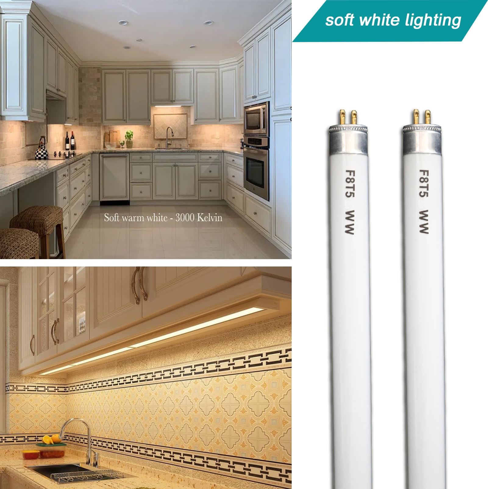 Accway (6 Pack) F8T5/WW 12’’ Linear Fluorescent Light Bulb, 8W Warm White T5 Tube, 3000K Soft White Lamp, G5 Mini Bi Pins Base Replacement for Under Cabinet Light, RV, Closet