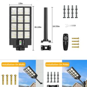 EOSRUJU 1200W Solar Street Lights Outdoor, 240000LM Parking Lot Lights with Motion Sensor, IP65 Waterproof Solar Flood Lights, Dusk to Dawn Solar Lights for Garden, Yard, Parking Lot