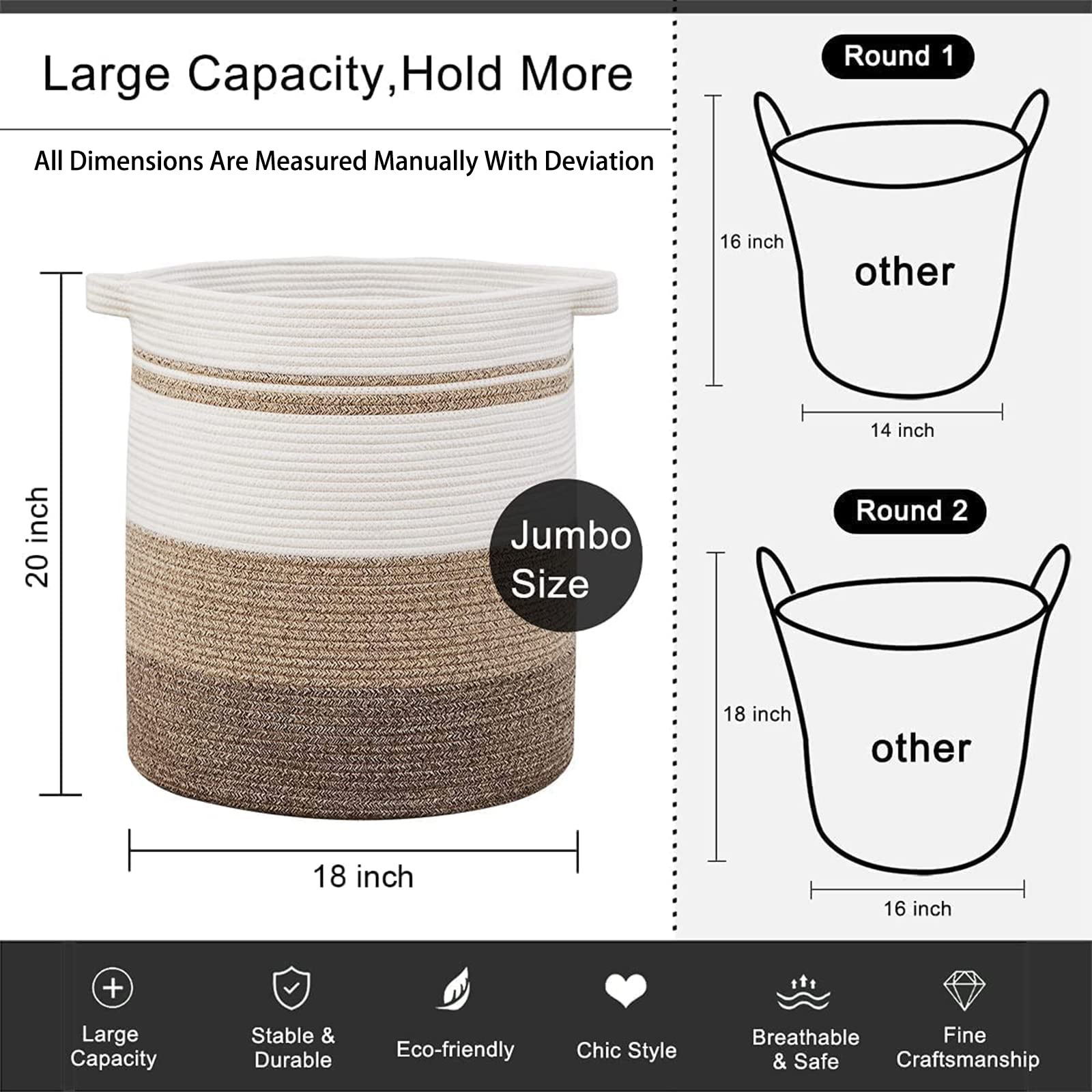 OIAHOMY 80L Laundry Baskets Hamper with Handles Laundry Hamper-Laundry Basket,Tall Cotton Storage Basket