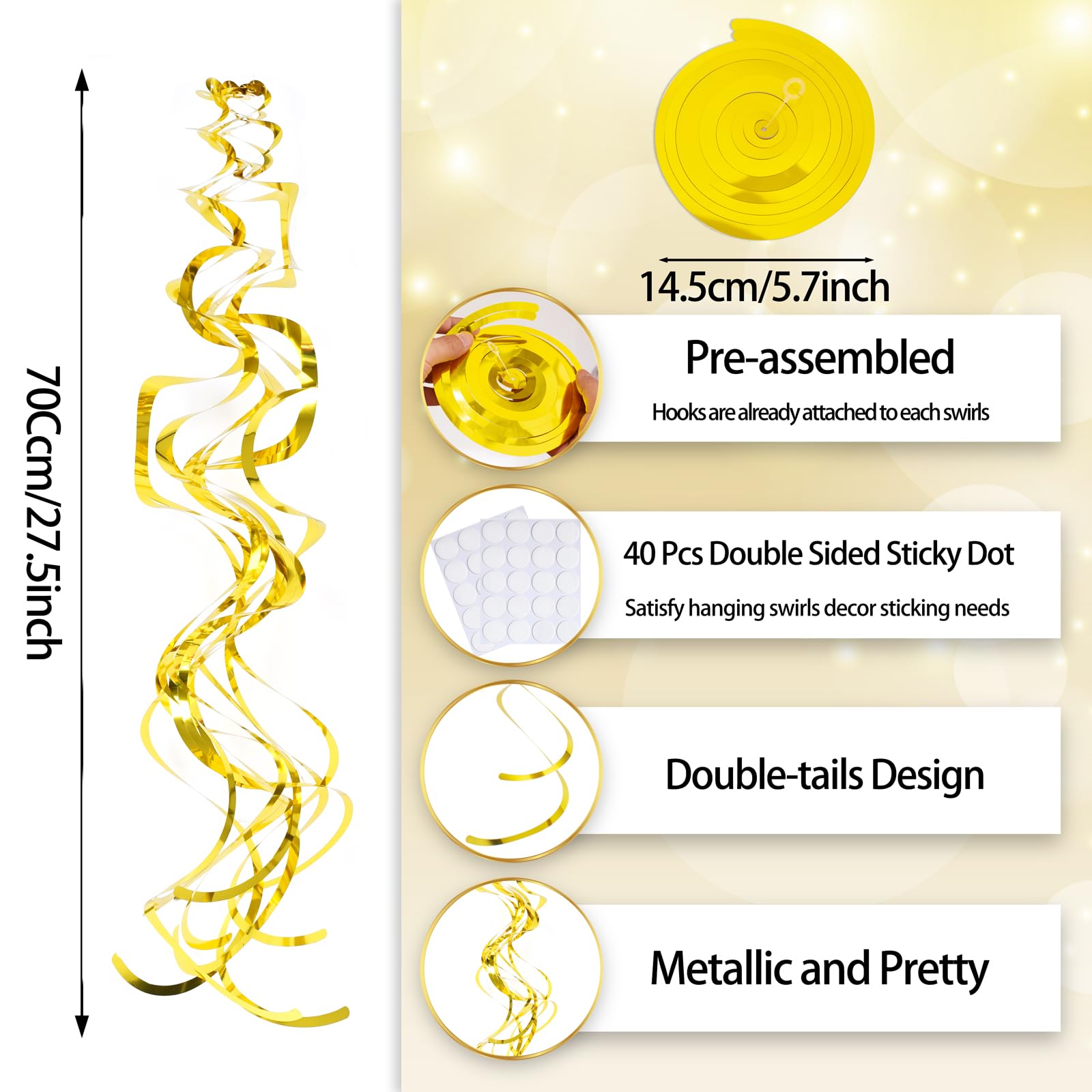 ORG 36 Pieces Party Ceiling Foil Swirl Decorations Hanging Plastic Streamer, Whirls Decorations for Wedding,Birthday,Graduation,Valenties Day,New Year,Baby Shower Party Decor (Gold)