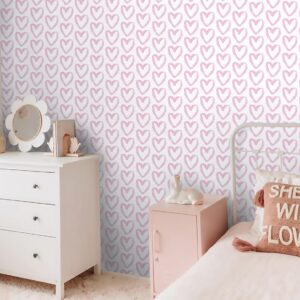 Timeet Pink Wallpaper Peel and Stick Wallpaper Modern Heart Wallpaper Contact Paper 17.7"x78.7" Self Adhesive Removable Wallpaper for Bedroom Kids Room Wall Decor