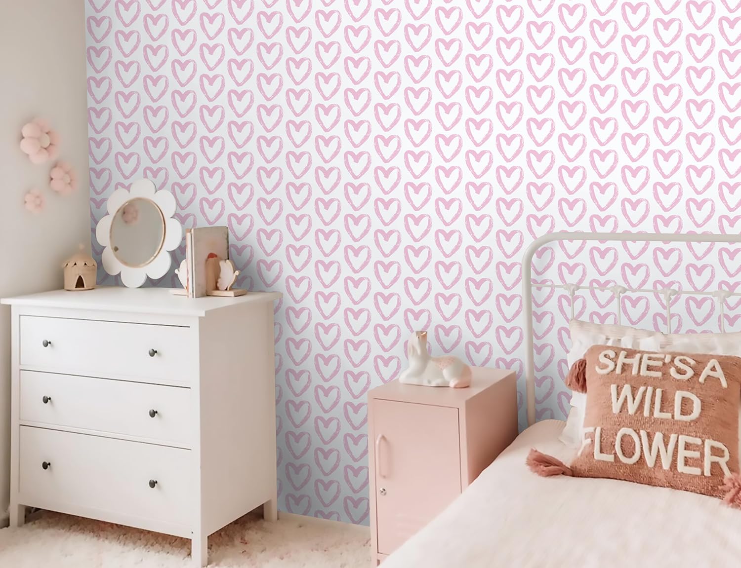 Timeet Pink Wallpaper Peel and Stick Wallpaper Modern Heart Wallpaper Contact Paper 17.7"x78.7" Self Adhesive Removable Wallpaper for Bedroom Kids Room Wall Decor