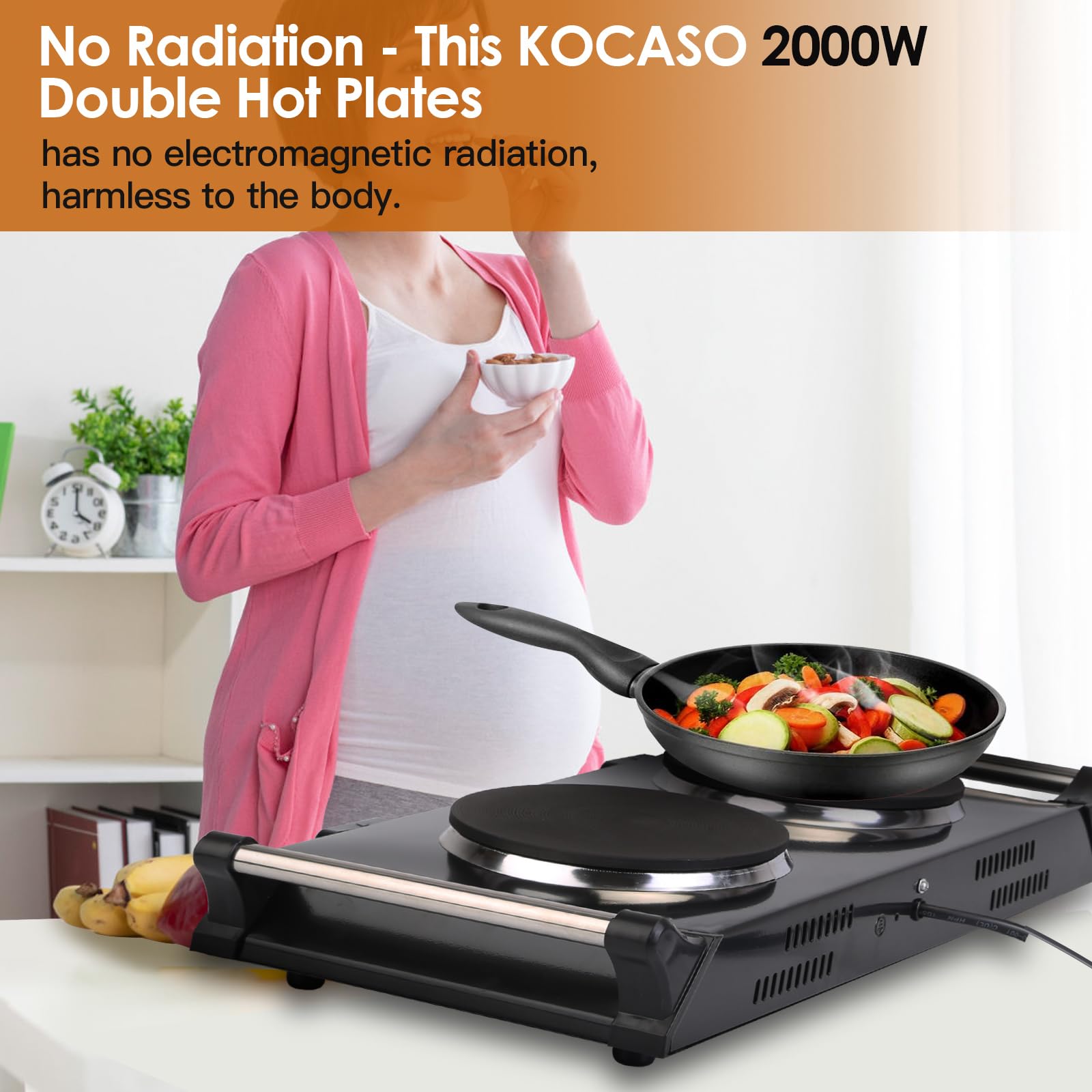 KOCASO 2000W Double Hot Plates, Electric Countertop Burners for Portable Coil Heating, with 5 Temperature Control and Non Slip Rubber Feet, Electric Stove Top Burner for Home RV Camp,Black