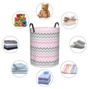 Large Laundry Hamper Bag, Collapsible Laundry Basket Pink Grey Gray Ombre Chevron Dirty Clothes Storage Washing Bin for Bathroom, Dorm Essentials