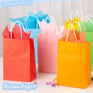 LovesTown 18PCS Gift Bags with Tissue Paper, Party Favor Bags with Handles Small Gift Bags Set 6 Colors for Gift Wrap Birthday and Wedding