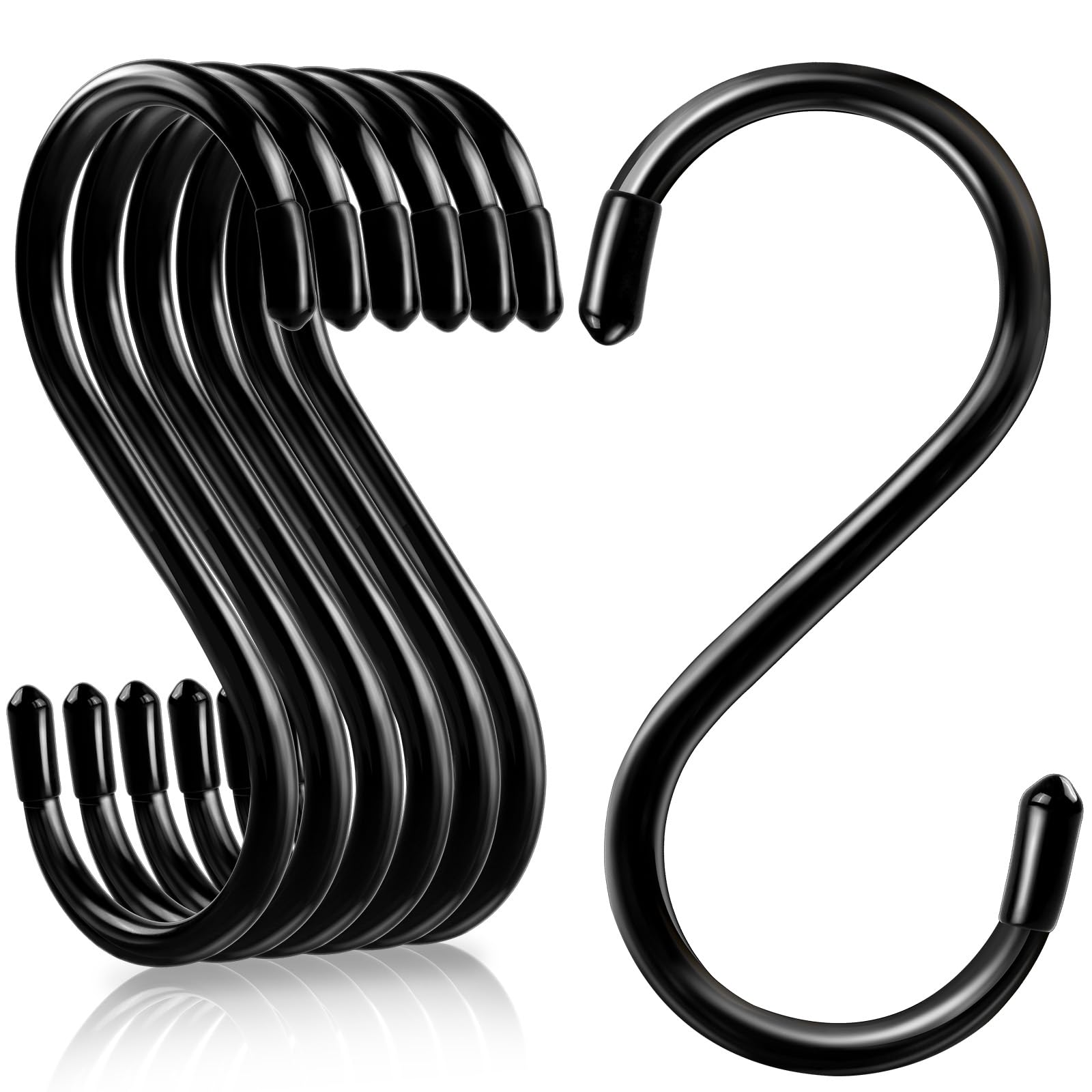 Dapute 5 Inch S Hooks, Large S Hooks for Hanging Heavy Duty, Vinyl Coated S Hooks 6 Pack Sturdy Non Slip Kitchen and Closet S Hooks for Hanging Jeans, Plants, Pots, Mugs, Pans, Feeders(Black)