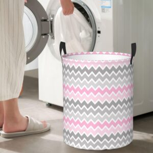 Large Laundry Hamper Bag, Collapsible Laundry Basket Pink Grey Gray Ombre Chevron Dirty Clothes Storage Washing Bin for Bathroom, Dorm Essentials