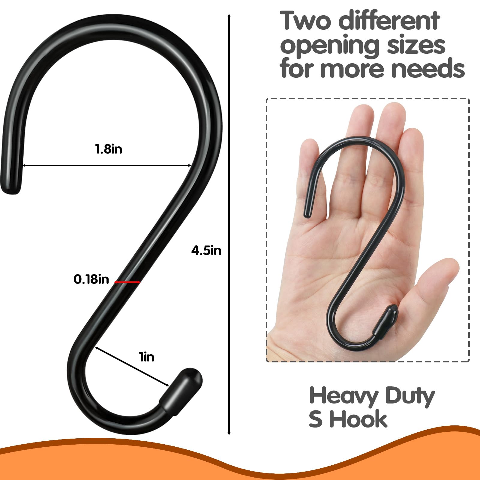 Dapute 4.5 Inch S Hooks for Hanging, 10 Pack Heavy Duty S Hooks Non Slip Closet Hooks, Large S Hook Hanger for Hanging Jeans, Clothes, Purse, Bags, Pan, Cups, Tools (Black)