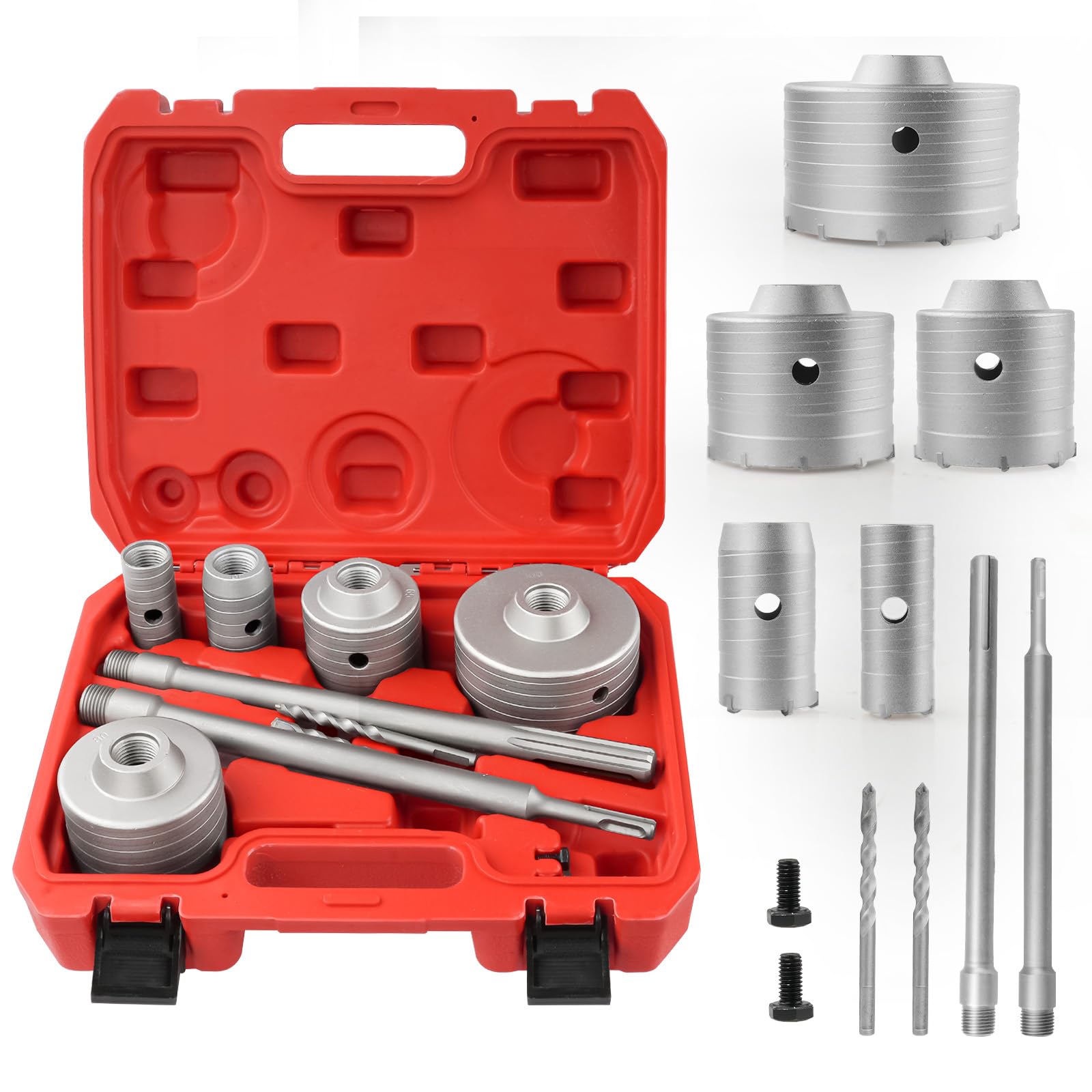 ZKH 9PCS Concrete Hole Saw Kit, Masonry Hole Saw 30 40 65 80 100 MM with 2 Drill Bits and SDS Plus & Max Shank, Hole Saw Set for Concrete Cement Brick Stone Wall Drilling