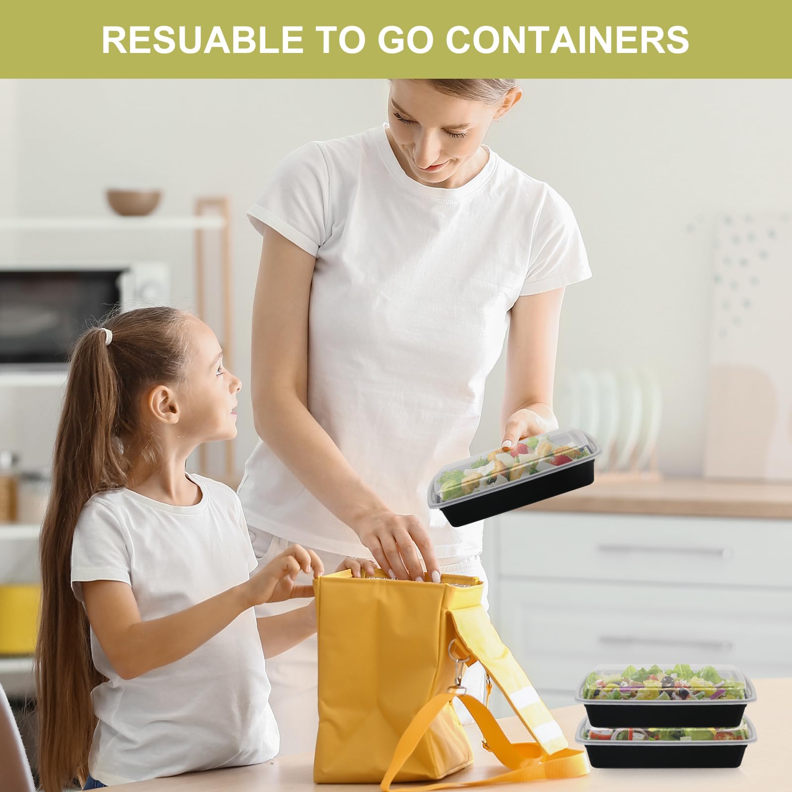 Meal Prep Containers Reusable - 38oz Food Storage Containers with Lids - 50 Pack Plastic To Go Food Containers, Disposable To Go Containers with Lids BPA Free, Microwave/Dishwasher/Freezer Safe