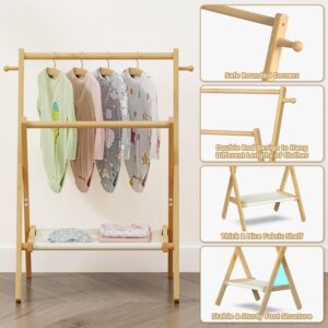 BAMBOOHOMIE Baby Clothing Rack for Baby Shower Pets Dolls, Baby Clothes Rack with Storage Shelf & Double Rods, Toddler Clothes Rack, Mini Closet Rack, Baby Shower Rack (Natural)