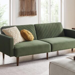 mopio Futon Sofa Bed, Couch, Small Sofa, Sleeper Sofa, Loveseat, Mid Century Modern Futon Couch, Sofa Cama, Couches for Living Room (Olive Green Premium Velvet)