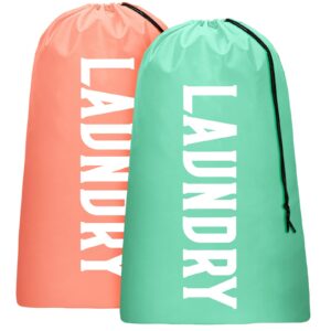 2 pack xl travel laundry bag, machine washable dirty clothes organizer, large enough to hold 4 loads of laundry, easy fit a laundry hamper or basket (light pink + light blue)