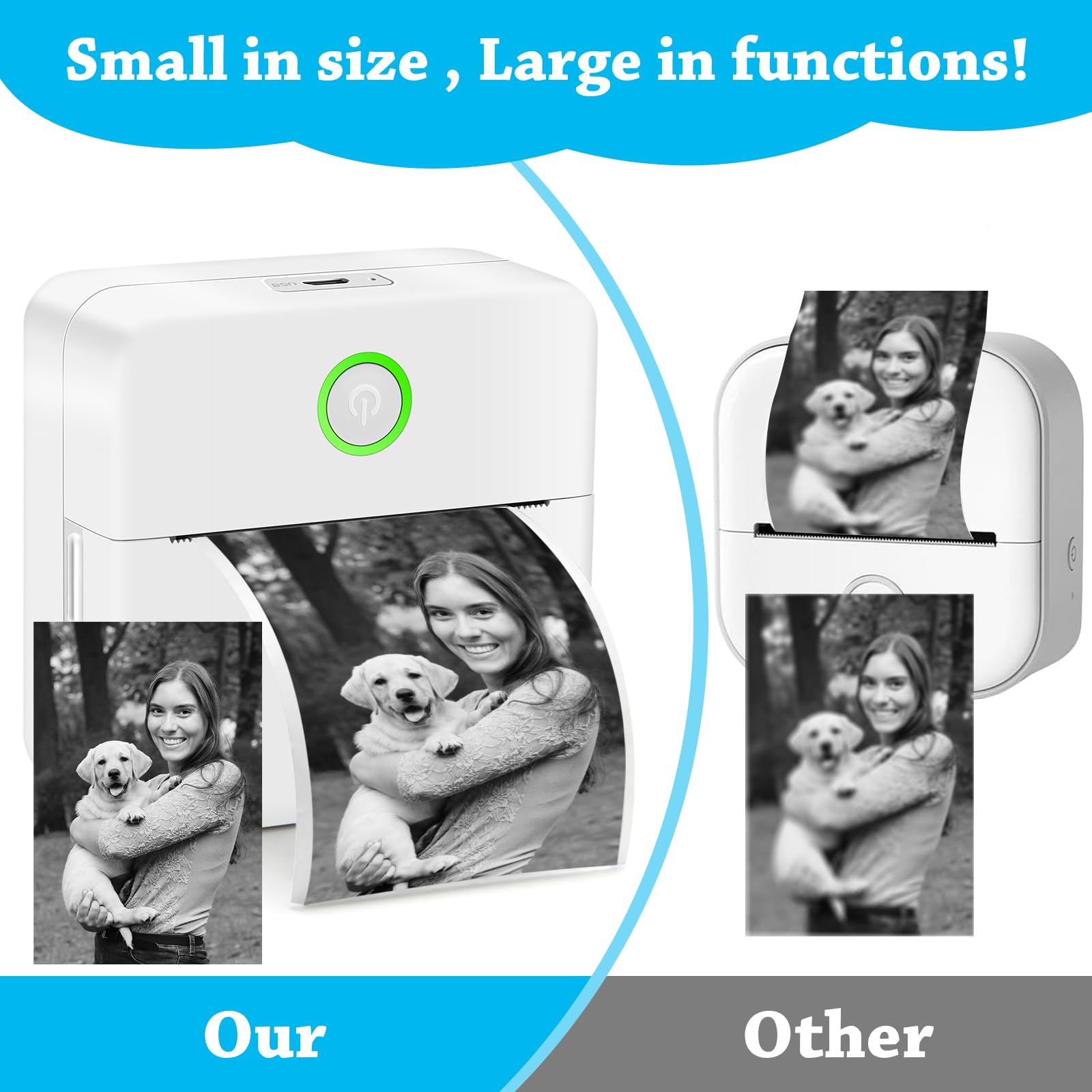 Thermal Mini Printer - Mini Printer Sticker Maker, Portable Bluetooth Small Pocket Phone Printer, Inkless Sticker Maker Machine for Notes, Photo, Journal, Kids Gift, Compatible with Android&iOS