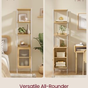 VASAGLE 6-Tier Bookcase, Slim Bookshelf with PC Door, Freestanding Storage Shelf with Metal Frame, Adjustable Shelf, for Living Room, Oak Beige and Pearl White ULLS123W57