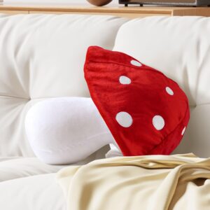 AELS 15.35 Inches Mushroom Pillow, Cute 3D Polka Dot Mushroom Plush, Decorative Throw Pillow for Mushroom Lover Sofa Couch Living Room Bedroom Nursery Decor, Red