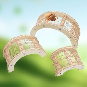 3 Pcs Hermit Crabs Climbing Toys, Natural Wooden and Hemp Rope Climbing Bridge, Hermit Crab Supplies, Reptile Cage or Tank Accessories for Medium or Large Hermit Crab Habitat