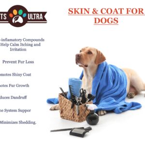 Pets Ultra Skin & Coat Supplement for Dogs 90 Shew Treats, Bacon Flavor, Flax Seed Oil Omega 3,6 and 9, Wild Alaska Salmon Oil,Biotin, Skin Allergy, Itch Relief, Hot Spots Treatment.