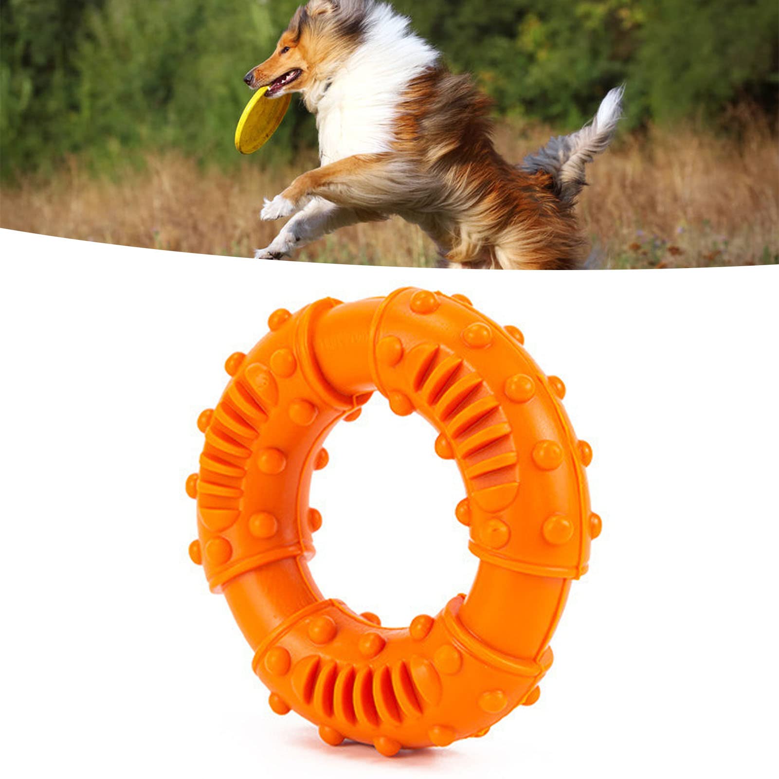 Dog Rubber Teeth Grinding Donut, Bite Resistant Anti Slip Toy, Durable Indestructible Dog Chew Enrichment Toy for Pets Dogs Stress Relief Small Dogs Medium Large(Orange)