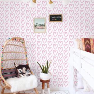 Timeet Pink Wallpaper Peel and Stick Wallpaper Modern Heart Wallpaper Contact Paper 17.7"x78.7" Self Adhesive Removable Wallpaper for Bedroom Kids Room Wall Decor