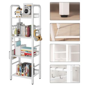 YMYNY 4 Tier Bookshelf, Freestanding Bookcase for Living Room, Bedroom, Home Office, Multi-Functional Storage Rack Organizer, Display Rack with Metal Frame, Rust Resistance, White, UHBC054W